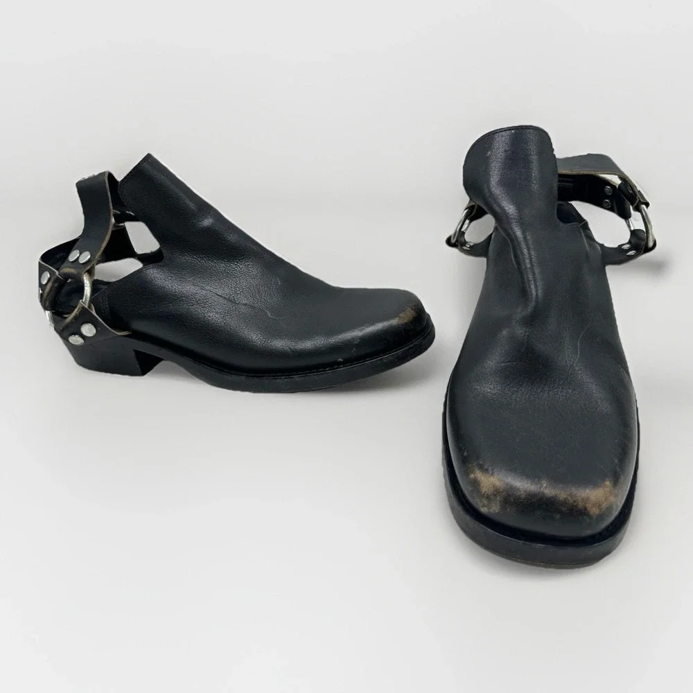 Balenciaga‎ Santiago Harness Mules Ankle Boots Size 44 Black Leather